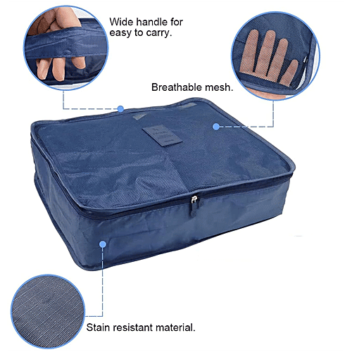 Pearlfiesta Travel Clothes Storage Set - L, Blue, Polyester, 6 pcs  Clothes Packing Cubes, Space Savers Bag, Organizer