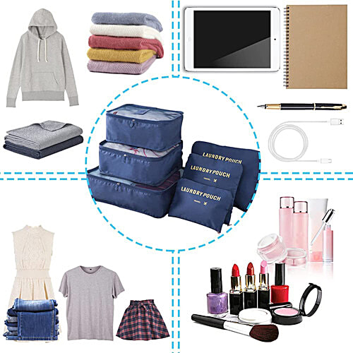 Pearlfiesta Travel Clothes Storage Set - L, Blue, Polyester, 6 pcs  Clothes Packing Cubes, Space Savers Bag, Organizer