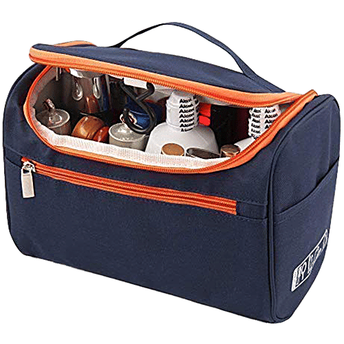 Pearlfiesta Hanging Toiletry Bag, Extra Large Capacity, Travel Organizer Bags,Unisex, Waterproof Nylon Makeup Bag, Navy Blue, Pack of 1  