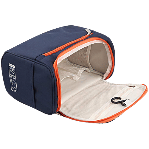 Pearlfiesta Hanging Toiletry Bag, Extra Large Capacity, Travel Organizer Bags,Unisex, Waterproof Nylon Makeup Bag, Navy Blue, Pack of 1  