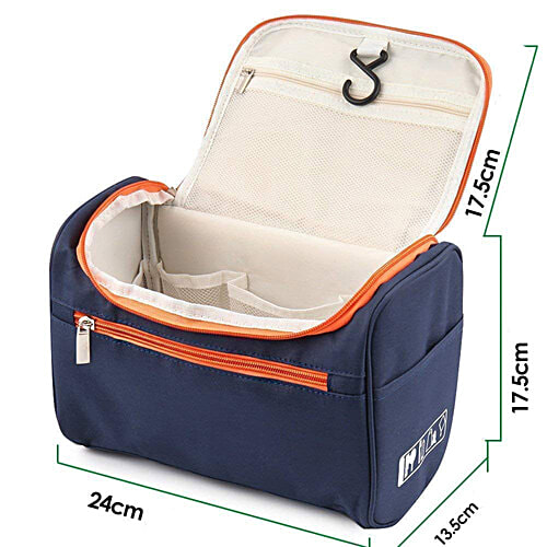 Pearlfiesta Hanging Toiletry Bag, Extra Large Capacity, Travel Organizer Bags,Unisex, Waterproof Nylon Makeup Bag, Navy Blue, Pack of 1  