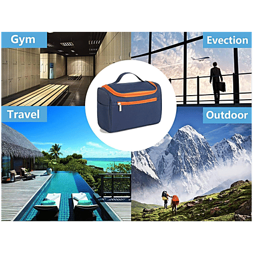 Pearlfiesta Hanging Toiletry Bag, Extra Large Capacity, Travel Organizer Bags,Unisex, Waterproof Nylon Makeup Bag, Navy Blue, Pack of 1  