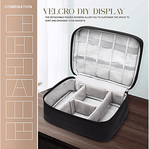 Pearlfiesta Electronic Accessories Organizer Bag/Universal Carry Travel Gadget Bag - For Cables, Plug, Black, 1 pc  Portable Waterproof Organizer For Cable, Cord, Charger, Phone, Earphone