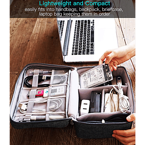 Pearlfiesta Electronic Accessories Organizer Bag/Universal Carry Travel Gadget Bag - For Cables, Plug, Black, 1 pc  Portable Waterproof Organizer For Cable, Cord, Charger, Phone, Earphone