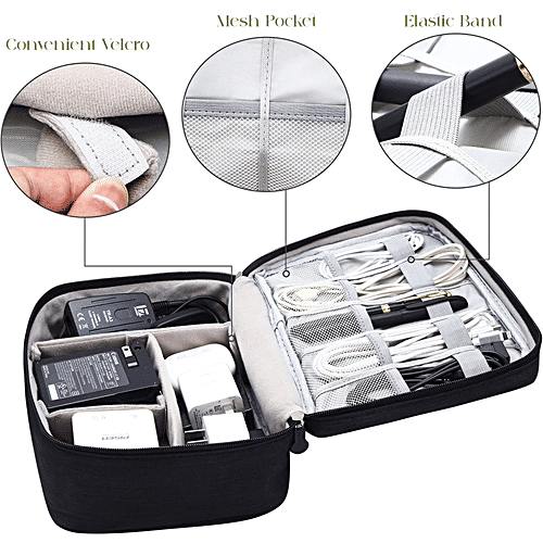 Pearlfiesta Electronic Accessories Organizer Bag/Universal Carry Travel Gadget Bag - For Cables, Plug, Black, 1 pc  Portable Waterproof Organizer For Cable, Cord, Charger, Phone, Earphone