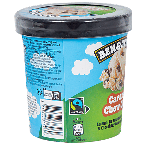 Ben & Jerry's Caramel Chew Chew Ice Cream, 465 ml Velvety Caramel Ice Cream
Luscious Caramel Swirls
Delightful Chewy Caramel Chunks