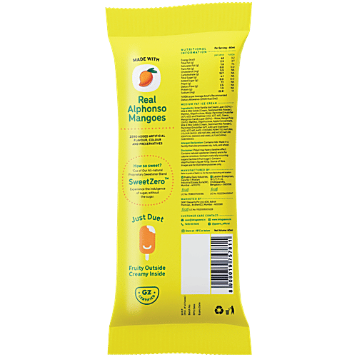 Go Zero Mango Guilt Free Duets Ice Cream Bar, 60 ml No Added Sugar, Low Calorie