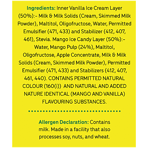 Go Zero Mango Guilt Free Duets Ice Cream Bar, 60 ml No Added Sugar, Low Calorie