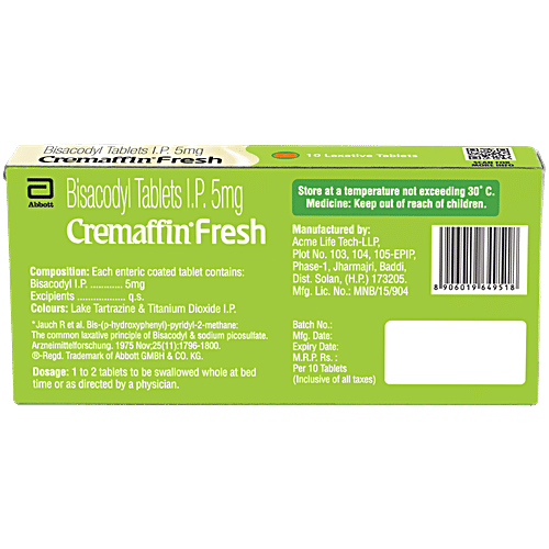 Cremaffin Fresh Bisacodyl Tablets, Laxatives 5 mg, 10 pcs  Fast Relief From Constipation
