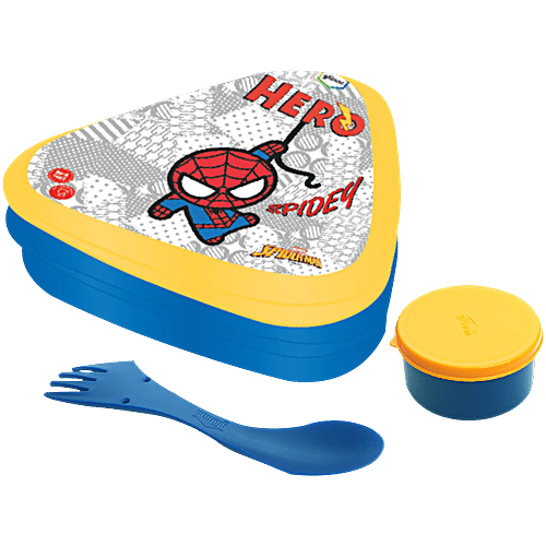 Gluman Disney Spiderman Triangle Plastic Lunch Box, 600 ml  