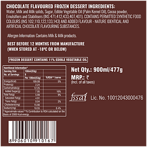 Dairy day Chocolatey Flavoured Frozen Dessert, 900 ml Tub 