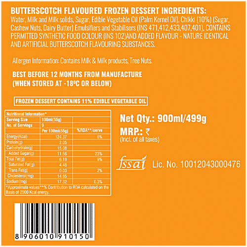 Dairy day Butterscotch Flavoured Frozen Dessert, 900 ml Tub