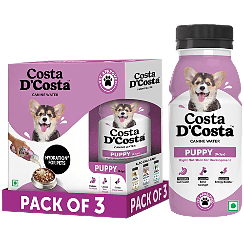 Costa D'Costa  Canine Water For Dogs - 0 To 1 Year, 250 ml (Pack of 3) Boosts Puppy Growth
Improves Hydration
Enhances Bone Strength