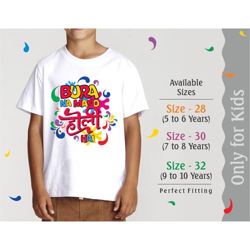 Brodees Round Neck T-Shirt - Holi Theme Printed, 30 Size, For Kids Aged 7-8 Years, 1 pc  