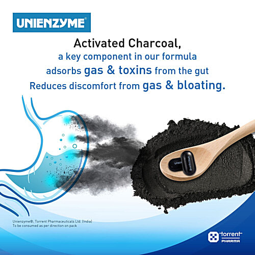 UNIENZYME Activ Charcoal Tablets Powered With Activated Charcoal For Indigestion, Bloating, Gas, 30 pcs Bottle Digestive Expert