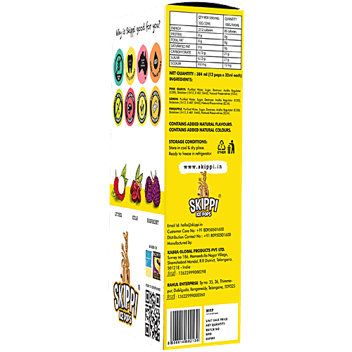Skippi Ice Pops Natural Icepops - Lychee, Raspberry, Cola, 384 ml (12 pcs x 32 ml each)