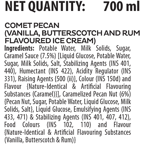 Infino Comet Pecan Ice Cream, 700 ml  
