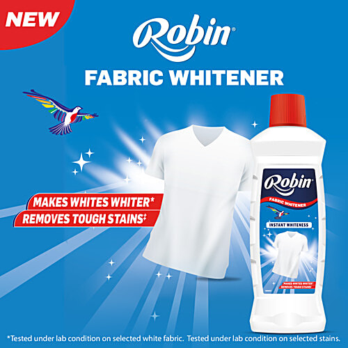 Robin Fabric Whitener Liquid, 500 ml Provides Instant Whiteness, Removes Tough Stains