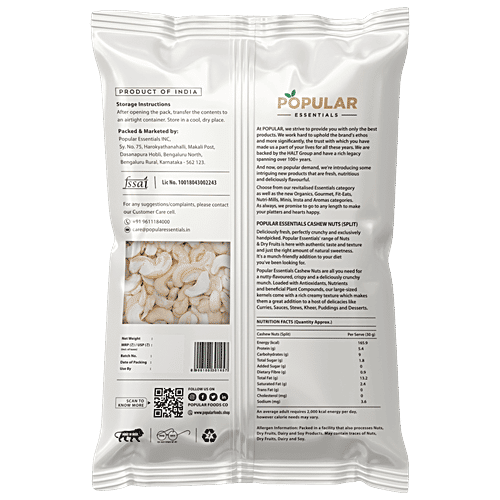 Popular Essentials Cashew Nuts - Split, 100 g  