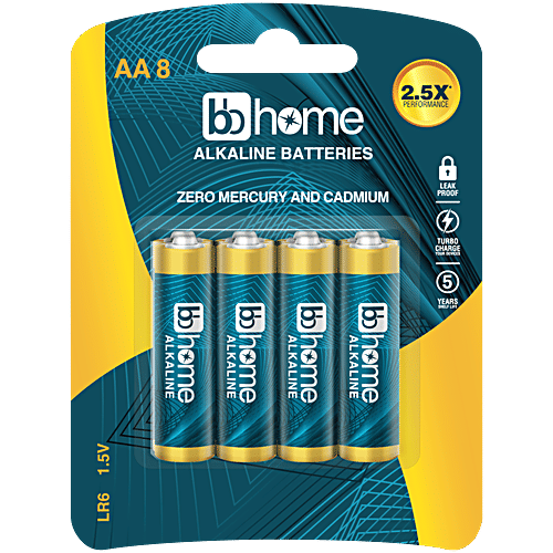 bb home AA Alkaline High-Performance Batteries, 8 pcs Blister Zero Mercury & Cadmium