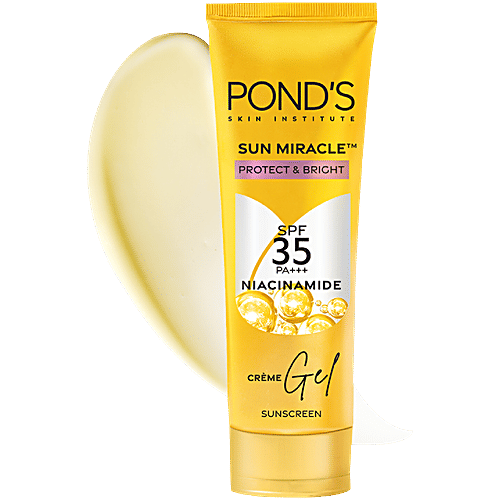 Ponds Sun Miracle SPF 35 PA+++ Sunscreen Creme Gel - With Niacinamide, Protect & Bright, 50 g  