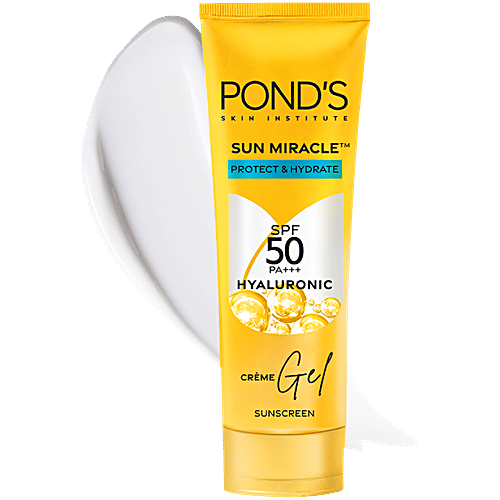 Ponds Sun Miracle SPF 50 PA+++ Sunscreen Creme Gel - With Hyaluronic, Protect & Bright, 50 g  