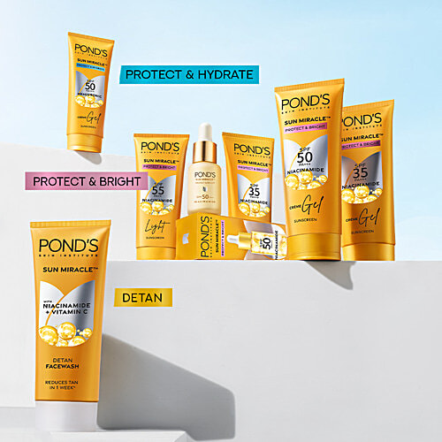 Ponds Sun Miracle SPF 50 PA+++ Sunscreen Creme Gel - With Hyaluronic, Protect & Bright, 50 g  