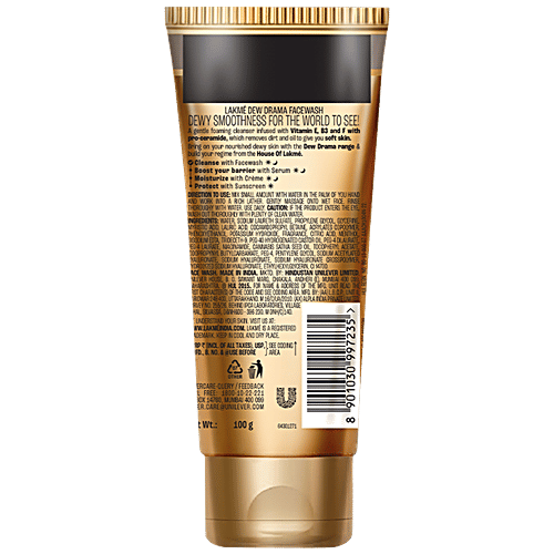 Lakme Dew Drama Facewash With Pro-Ceramides & 6% Vitamin E + B3 + F Complex For Glowing Skin, 100 g
