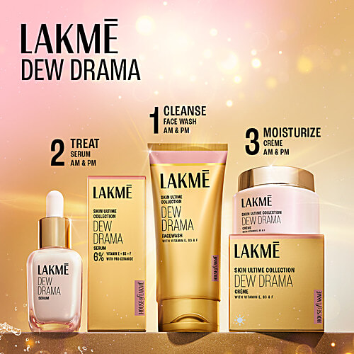 Lakme Dew Drama Facewash With Pro-Ceramides & 6% Vitamin E + B3 + F Complex For Glowing Skin, 100 g