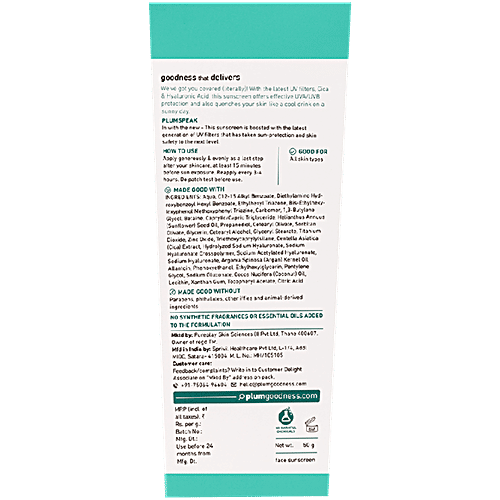 Plum Cica & Hyaluronic Acid Aqua-Light Sunscreen - SPF 50 PA+++, 50 g  