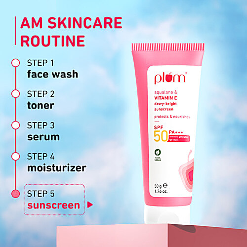 Plum Squalane & Vitamin E Dewy-Bright Sunscreen - SPF 50 PA+++, 50 g  