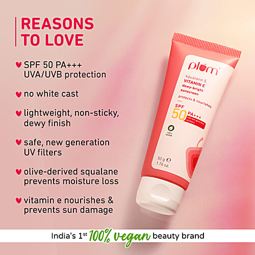 Plum Squalane & Vitamin E Dewy-Bright Sunscreen - SPF 50 PA+++, 50 g  