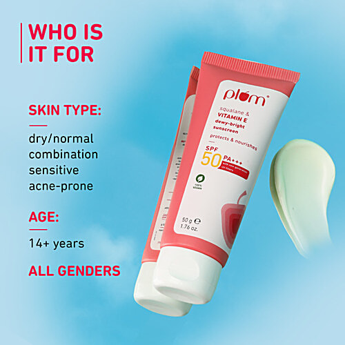 Plum Squalane & Vitamin E Dewy-Bright Sunscreen - SPF 50 PA+++, 50 g  