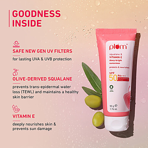 Plum Squalane & Vitamin E Dewy-Bright Sunscreen - SPF 50 PA+++, 50 g  