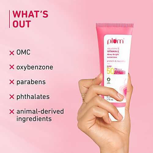 Plum Squalane & Vitamin E Dewy-Bright Sunscreen - SPF 50 PA+++, 50 g  