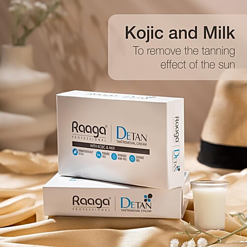 Raaga Professional Professional De-Tan Tan Removal Cream Kojic & Milk, 72 g (6 Sachet x 12 g each)