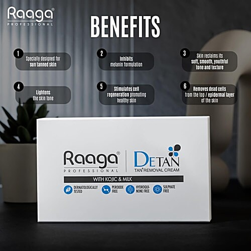 Raaga Professional Professional De-Tan Tan Removal Cream Kojic & Milk, 72 g (6 Sachet x 12 g each)