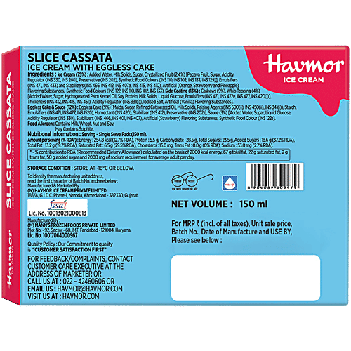 Havmor Slice Cassata Ice Cream - With Eggless Cake, 150 ml