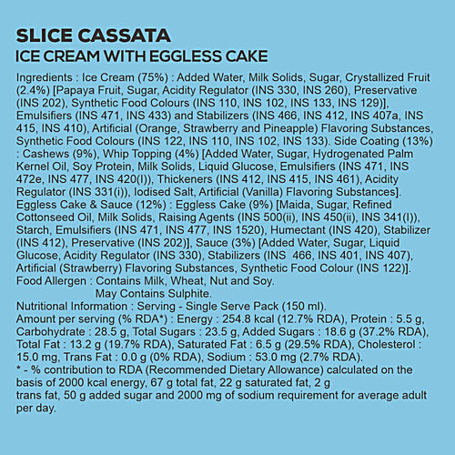 Havmor Slice Cassata Ice Cream - With Eggless Cake, 150 ml