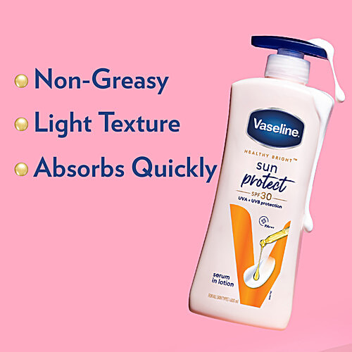 Vaseline Sun Protect Serum In Lotion SPF 30 PA+++, 600 ml  For All Skin Types, UVA+UVB Protection, Reduces Tan Lines in 7 Days