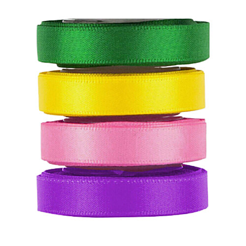 Creative Space Satin Decoration Multi Color Ribbon Roll 7 m, Assorted, 4 pcs  Multicolour Assortment
 Soft, Glossy Satin