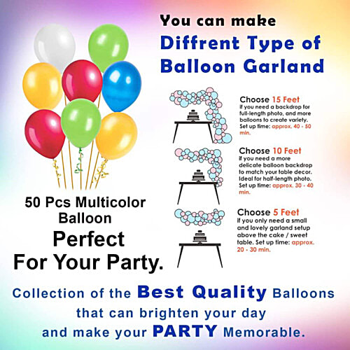 Creative Space Multicolour Balloon, 50 pcs  Multicolour Balloons Air or Helium, For Birthday Party