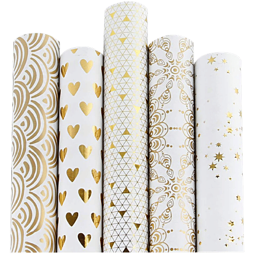 Creative Space Gift Wrapping Paper Assorted Design In Gold Colour, 5 pcs  Assorted Designs
 Gold Accents