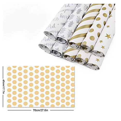Creative Space Gift Wrapping Paper Assorted Design In Gold Colour, 5 pcs  Assorted Designs
 Gold Accents