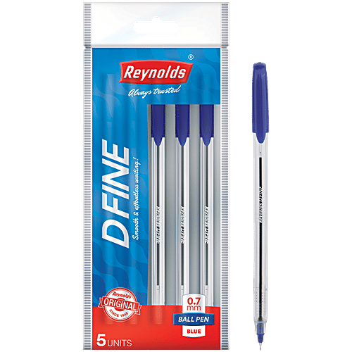Reynolds D Fine Ball Pen Set - Blue, 0.7 mm Tip, 5 pcs
