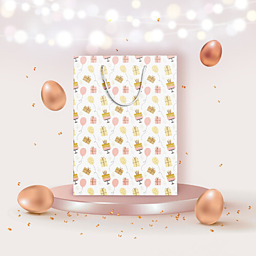 Untumble Pink Print Return Gift Paper Bag - Medium, For Birthday, Baby Shower, House Warming, Anniversary, Wedding Occasions, 4 pcs  Stylish Pink Print
 Ideal for Celebrations