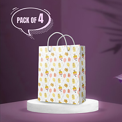 Untumble Pink Print Return Gift Paper Bag - Medium, For Birthday, Baby Shower, House Warming, Anniversary, Wedding Occasions, 4 pcs  Stylish Pink Print
 Ideal for Celebrations