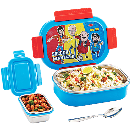 Pratap Lunch Box Steel, Motu Patlu, Blue, 650 ml  