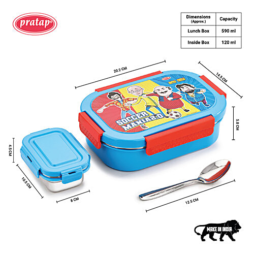 Pratap Lunch Box Steel, Motu Patlu, Blue, 650 ml  