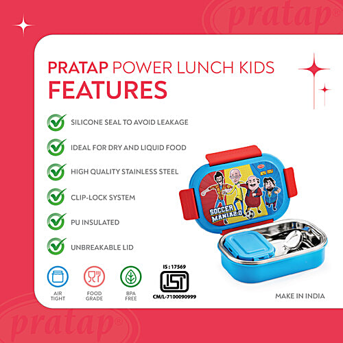 Pratap Lunch Box Steel, Motu Patlu, Blue, 650 ml  